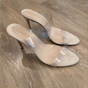 SCHUTZ Ariella Nude Clear-Strap Stiletto Mules 9